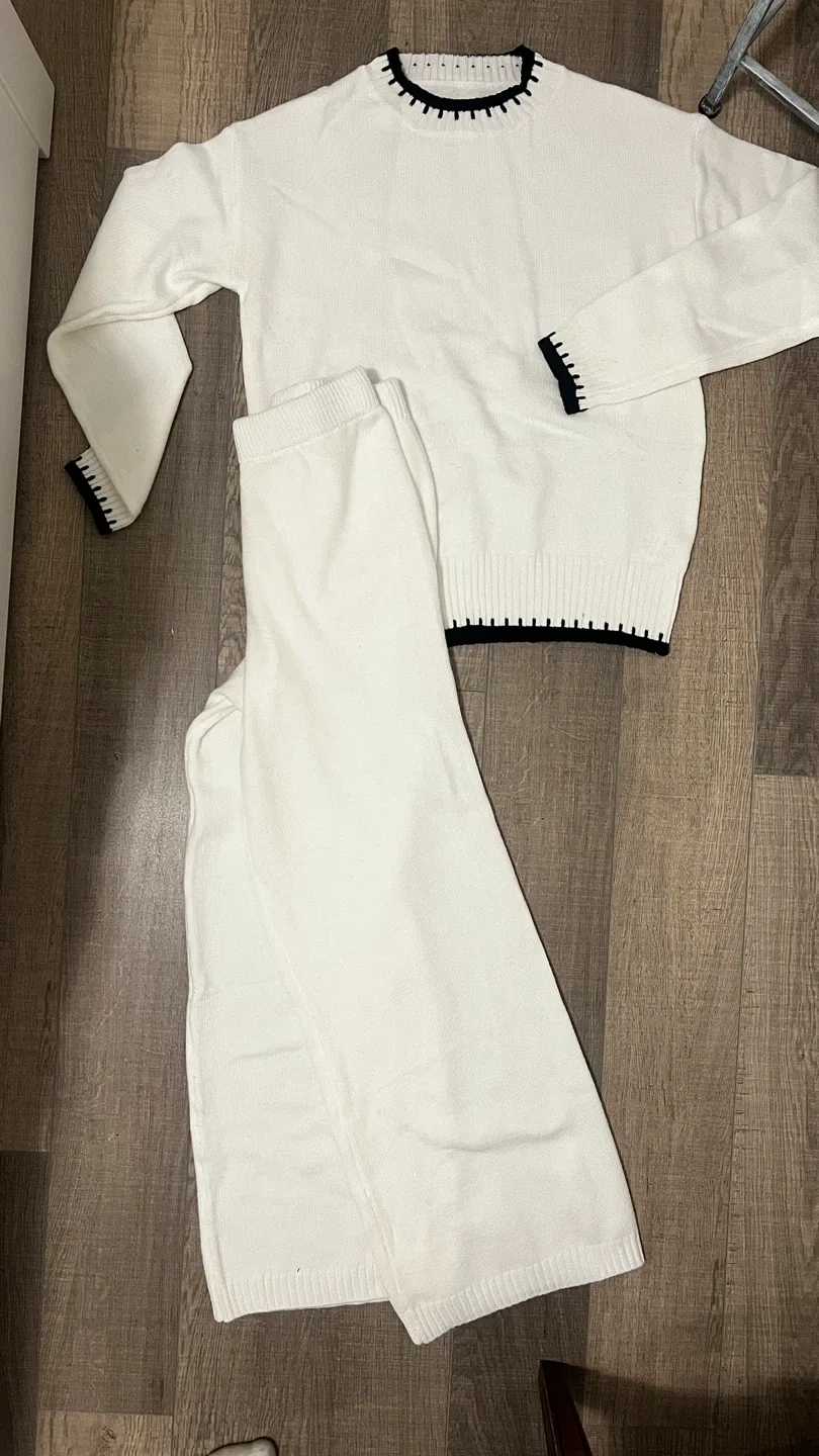 White Knit Sweater & Pants Set