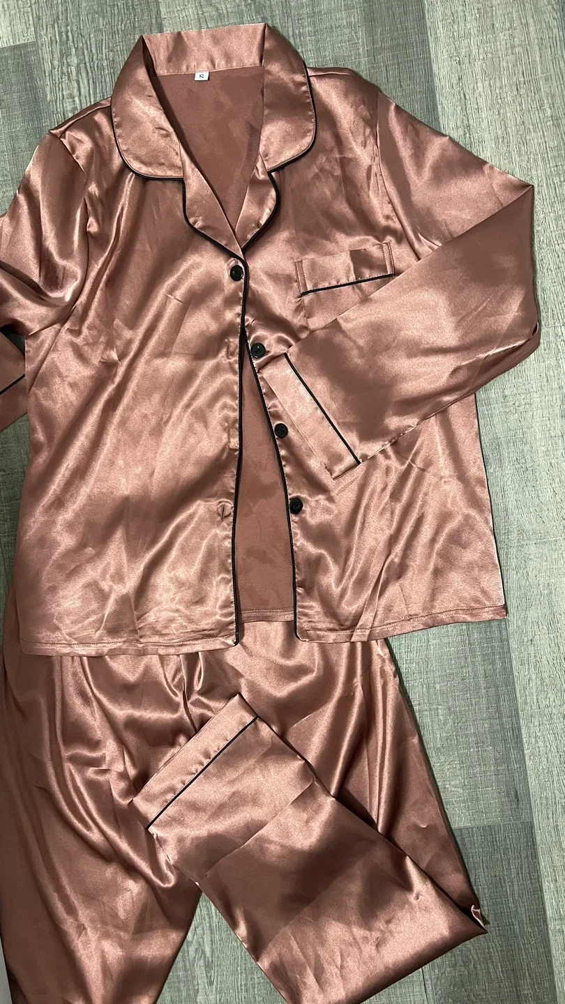 Satin Pajama Set, Size S, Rose Gold