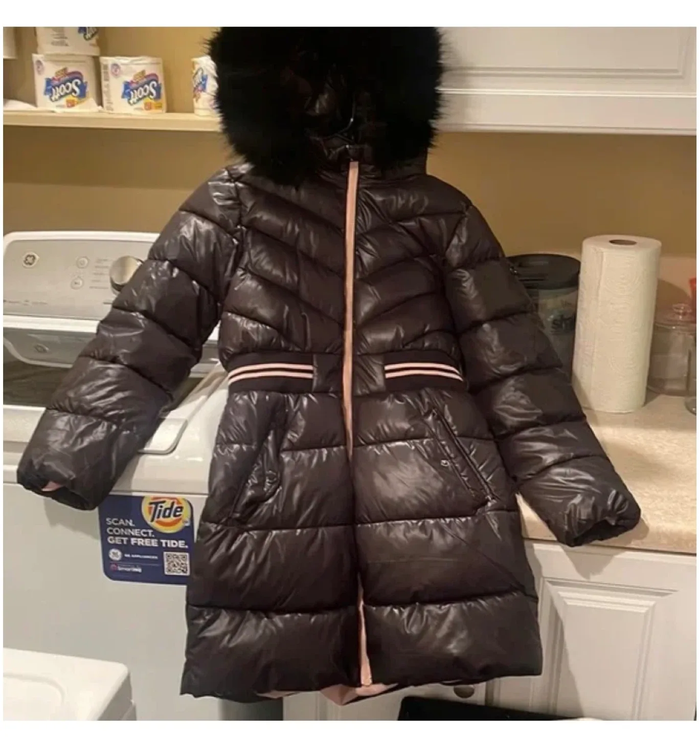 Michael Kors Black Puffer Coat with Faux Fur Hood