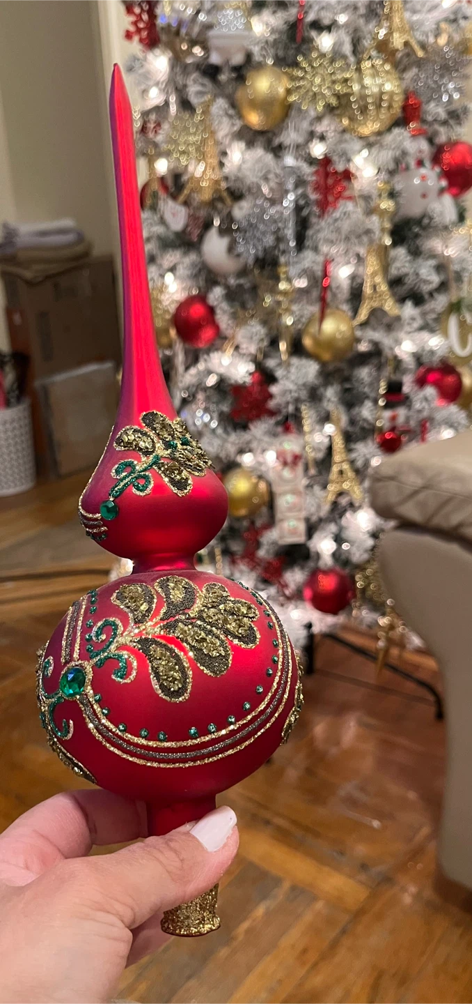 Red Christmas Tree Topper with gold and green embellishments - photo 3