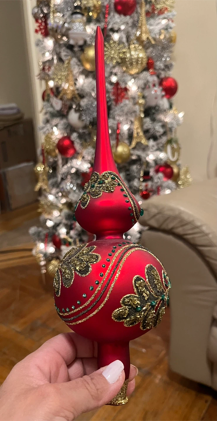 Red Christmas Tree Topper with gold and green embellishments - photo 2