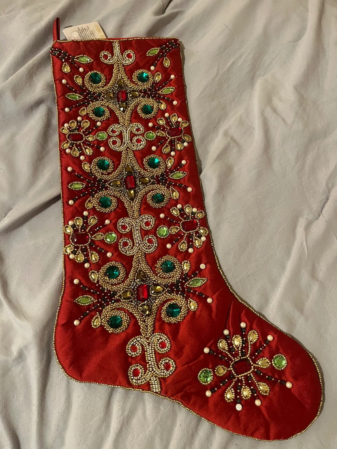 Red Beaded Christmas Stocking
