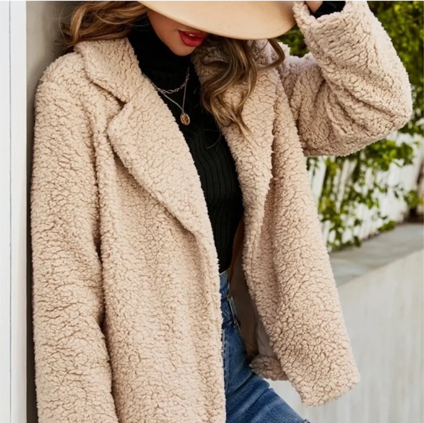 Shein Beige Teddy Coat Size S
