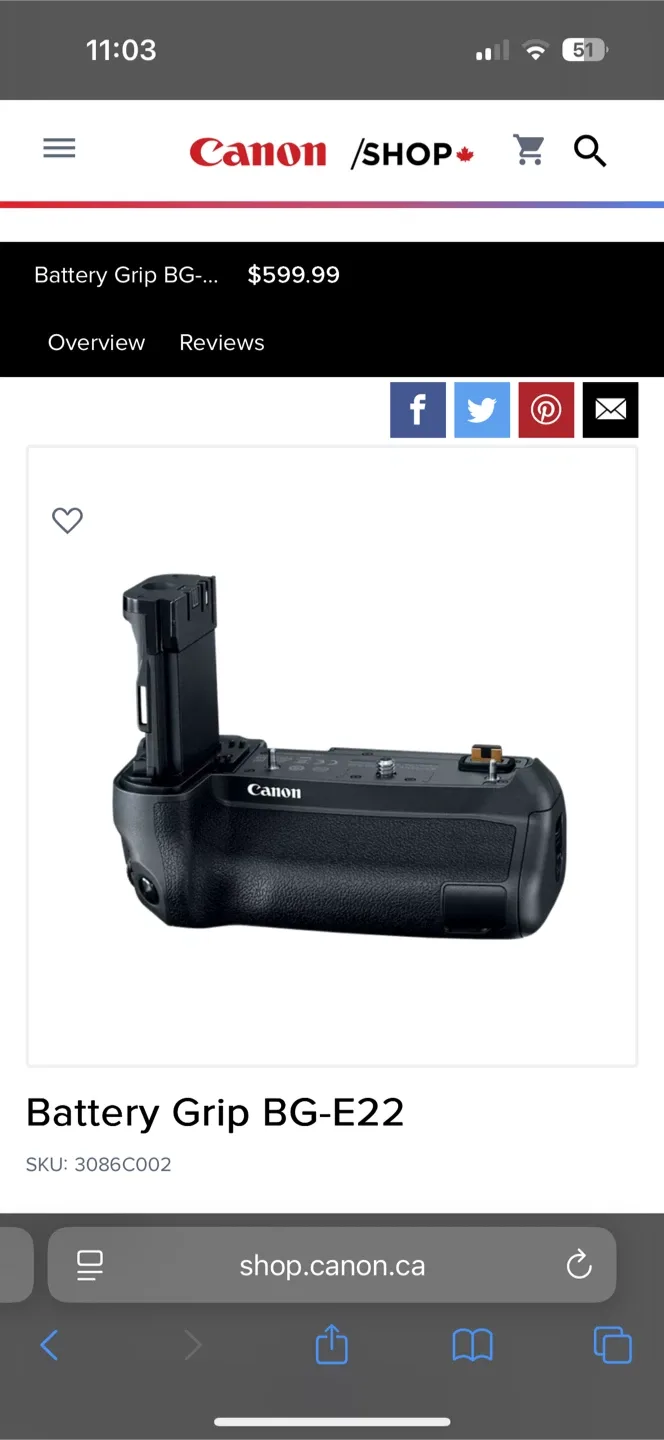 Canon Battery Grip BG-E22 - Like New!