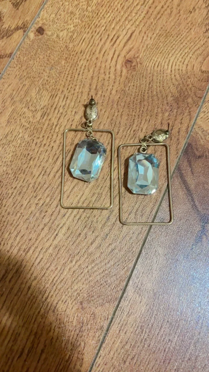 Gold Tone Rectangle Gemstone Earrings