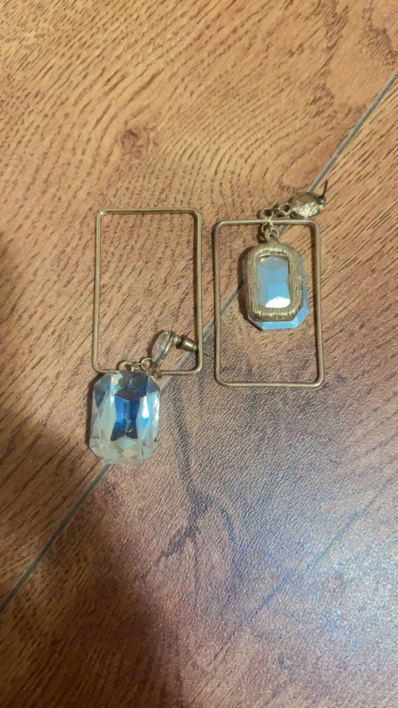 Gold Tone Rectangle Gemstone Earrings #Cleanout image indicator(2)