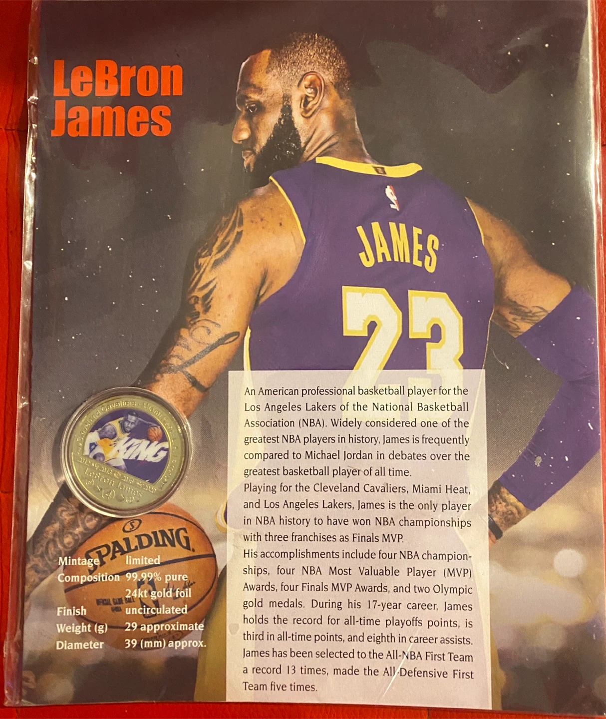 LeBron James commemorative item limited edition 24kt gold coin