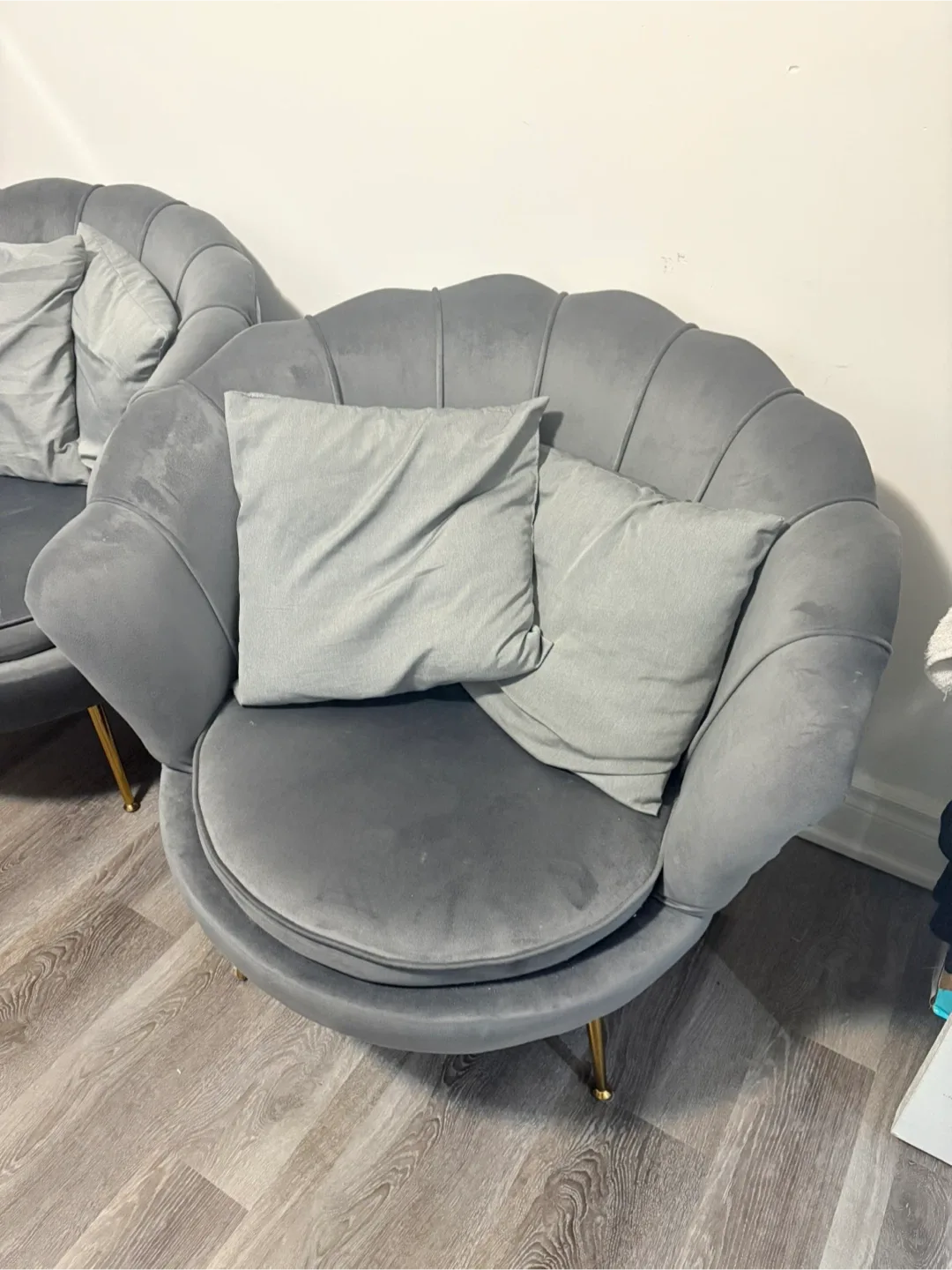 Grey Velvet Accent Chairs (2)
