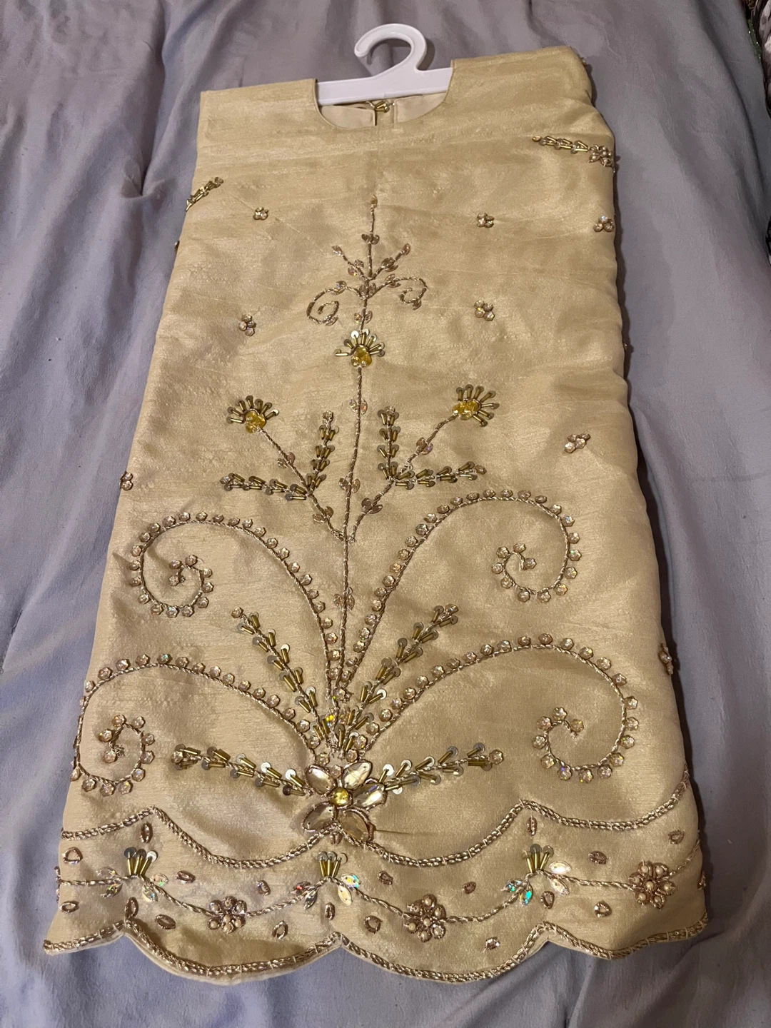 Embroidered Gold Silk Christmas Tree Skirt - Brand New