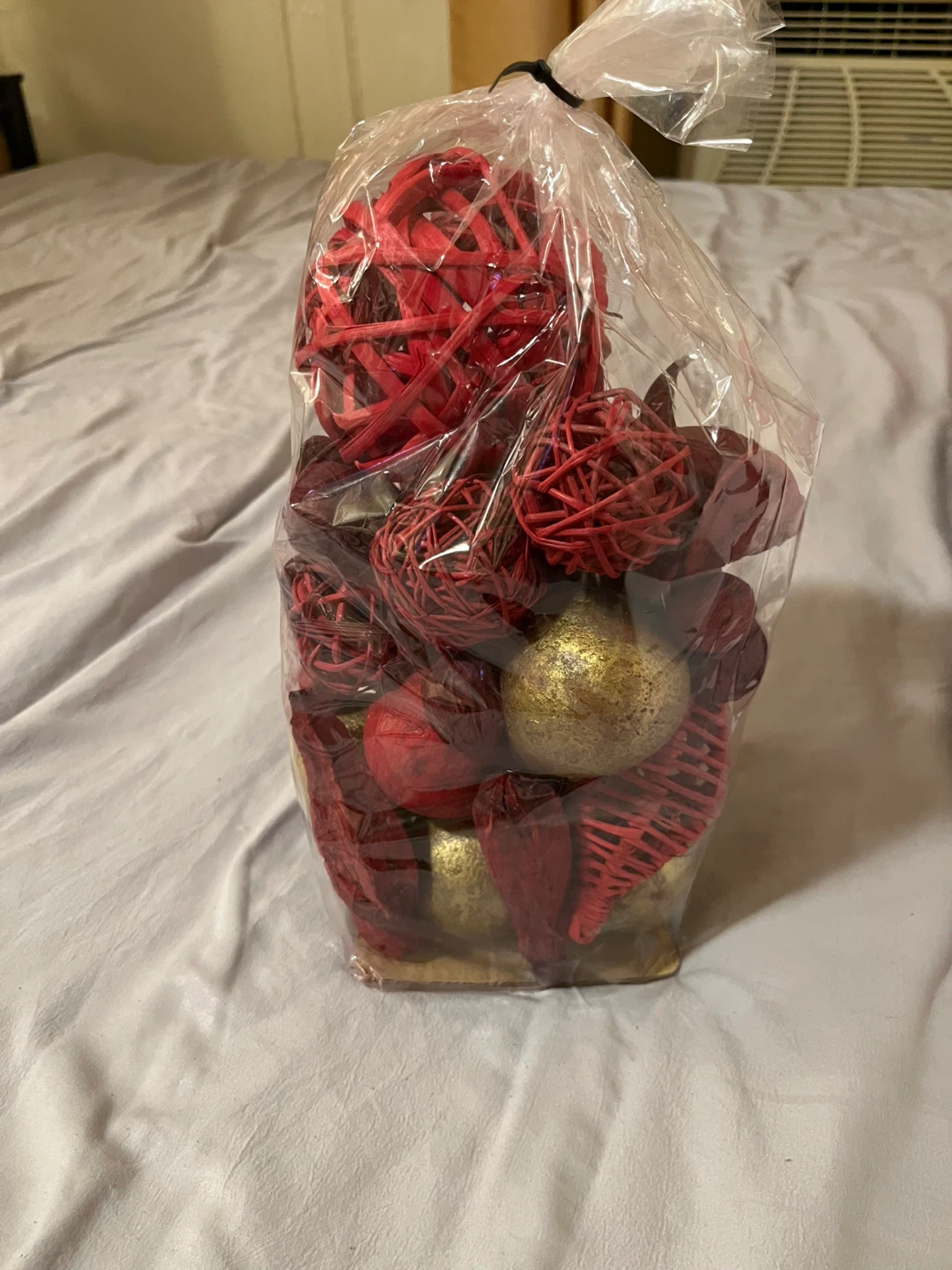 Red Potpourri Balls & Gold Bowl