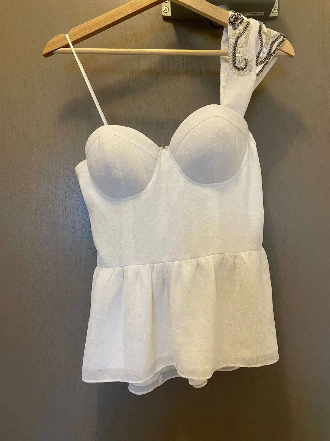 White Peplum Top with Beaded Detail