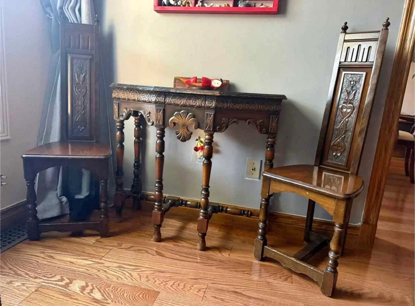 Antique Carved Wood Table and Chairs Set