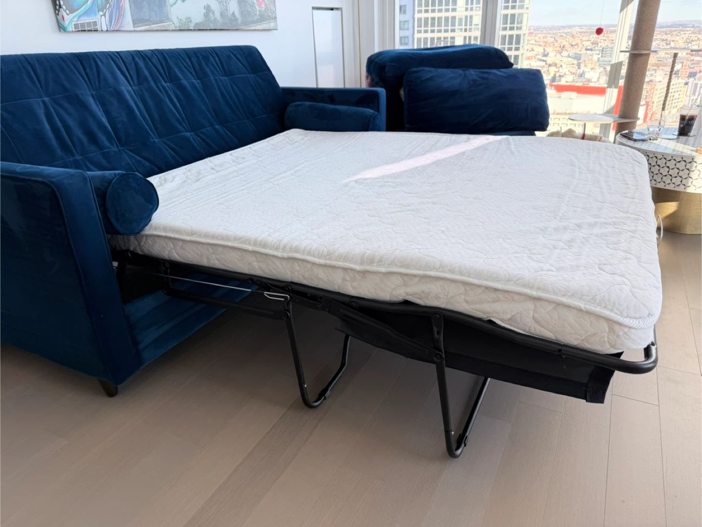 Blue Velvet Sofa Bed - photo 3