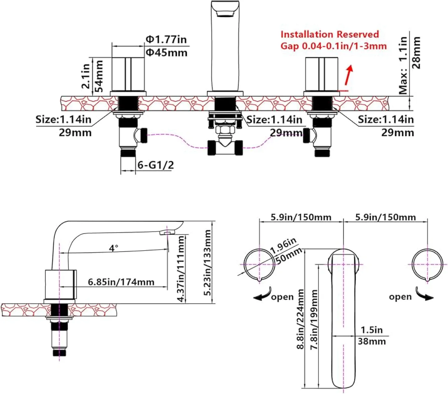 Widespread Bathroom Faucet - Brushed Finish image indicator(7)