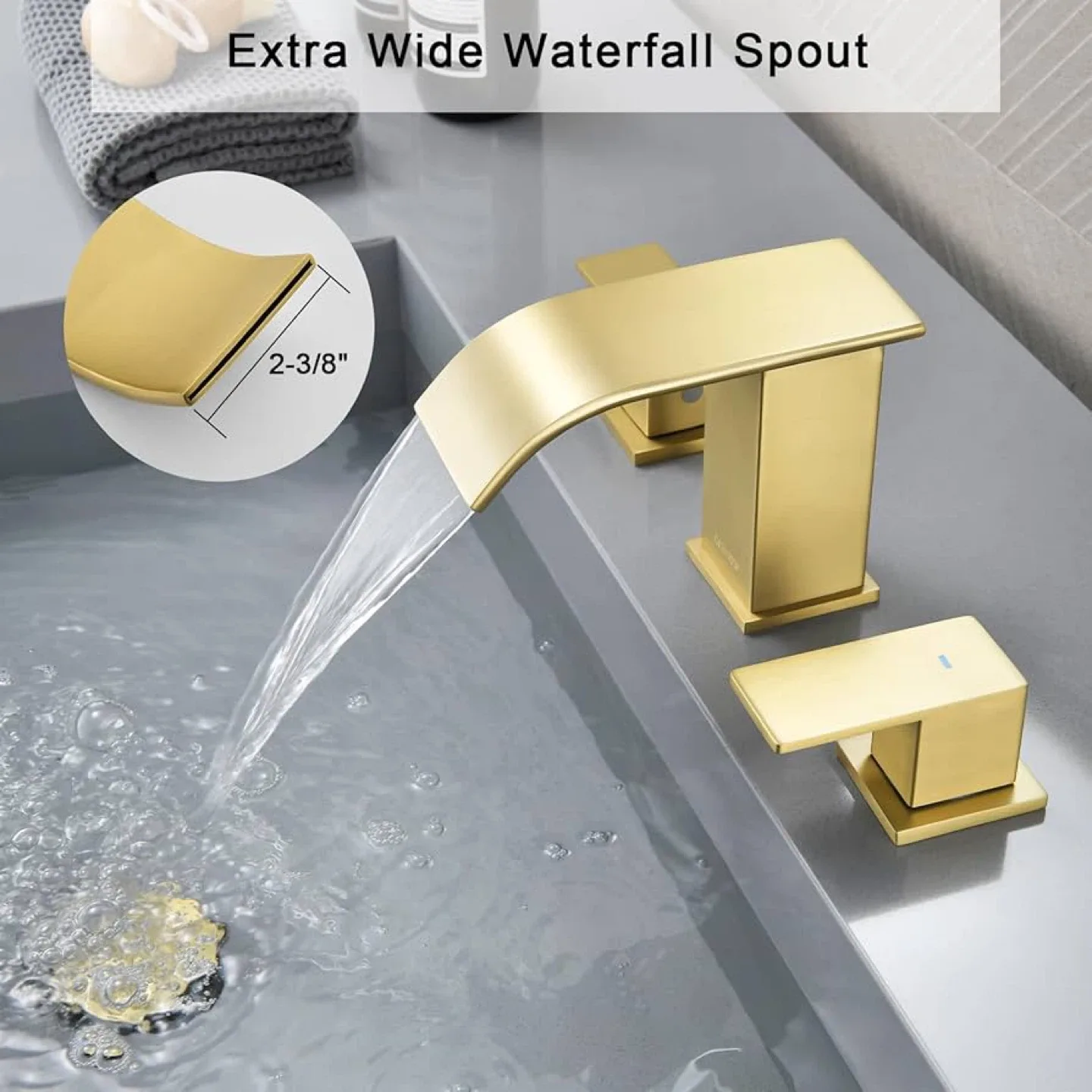 OMEKNTOP Waterfall Bathroom Faucet - Gold Finish image indicator(4)