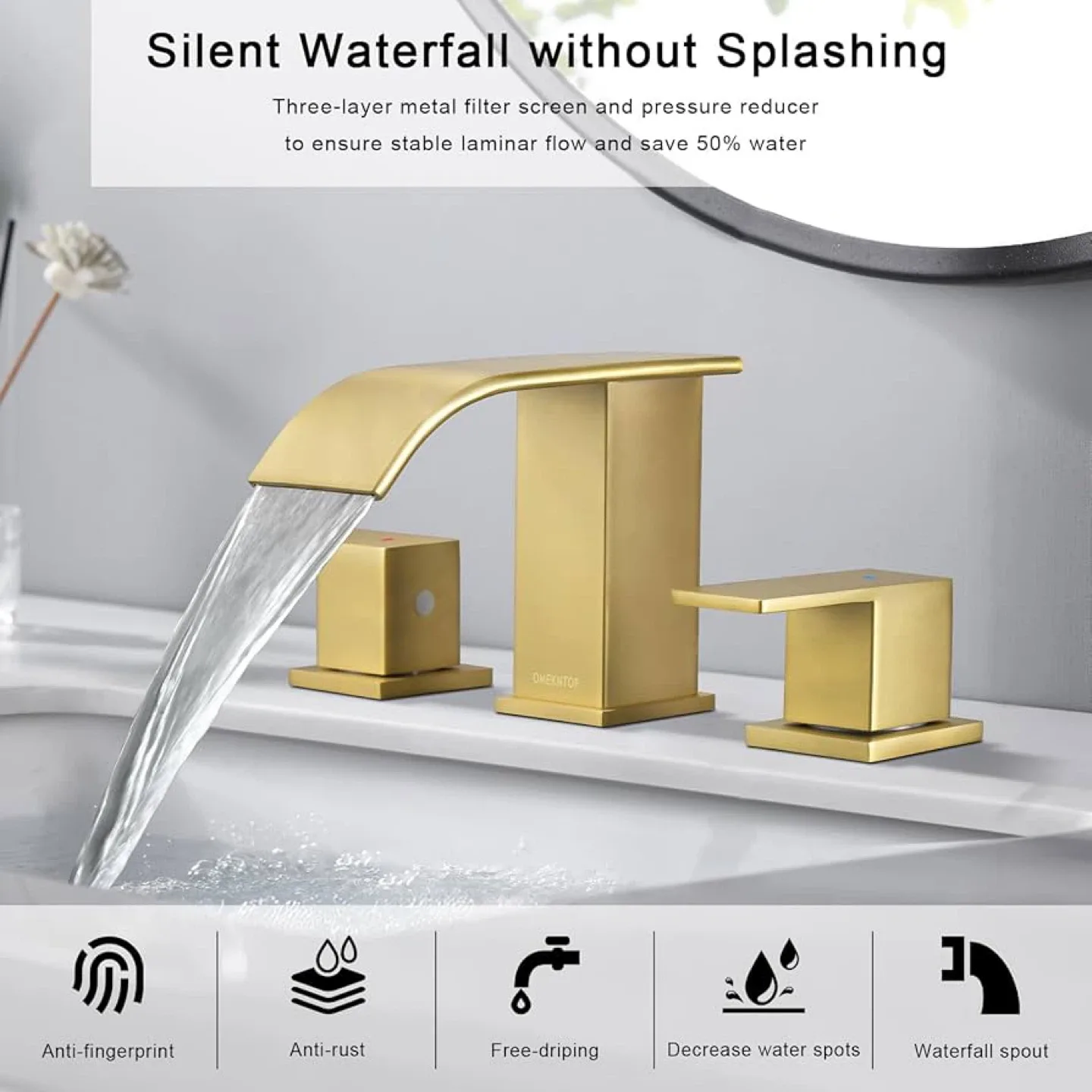 OMEKNTOP Waterfall Bathroom Faucet - Gold Finish image indicator(2)