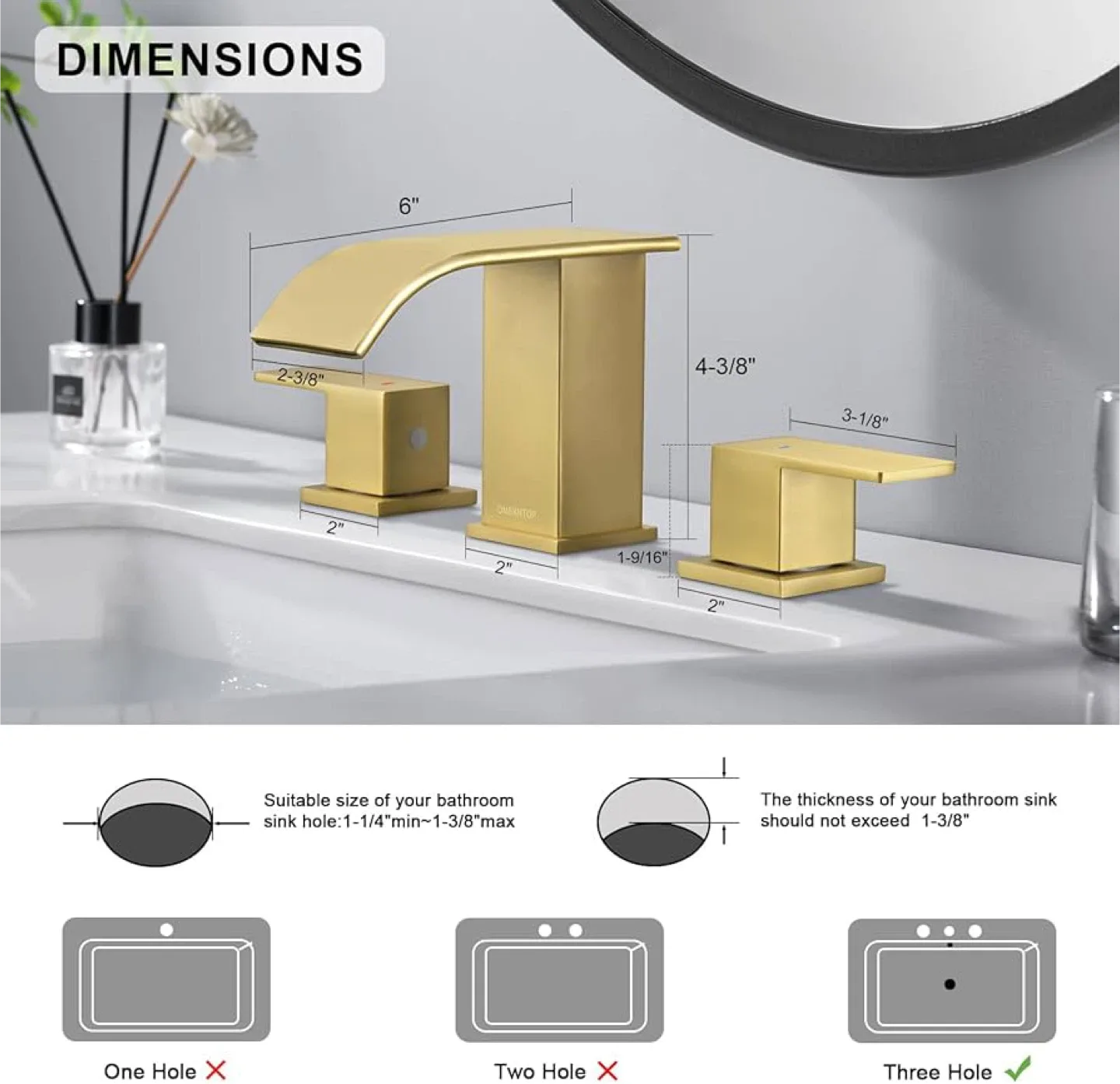 OMEKNTOP Waterfall Bathroom Faucet - Gold Finish