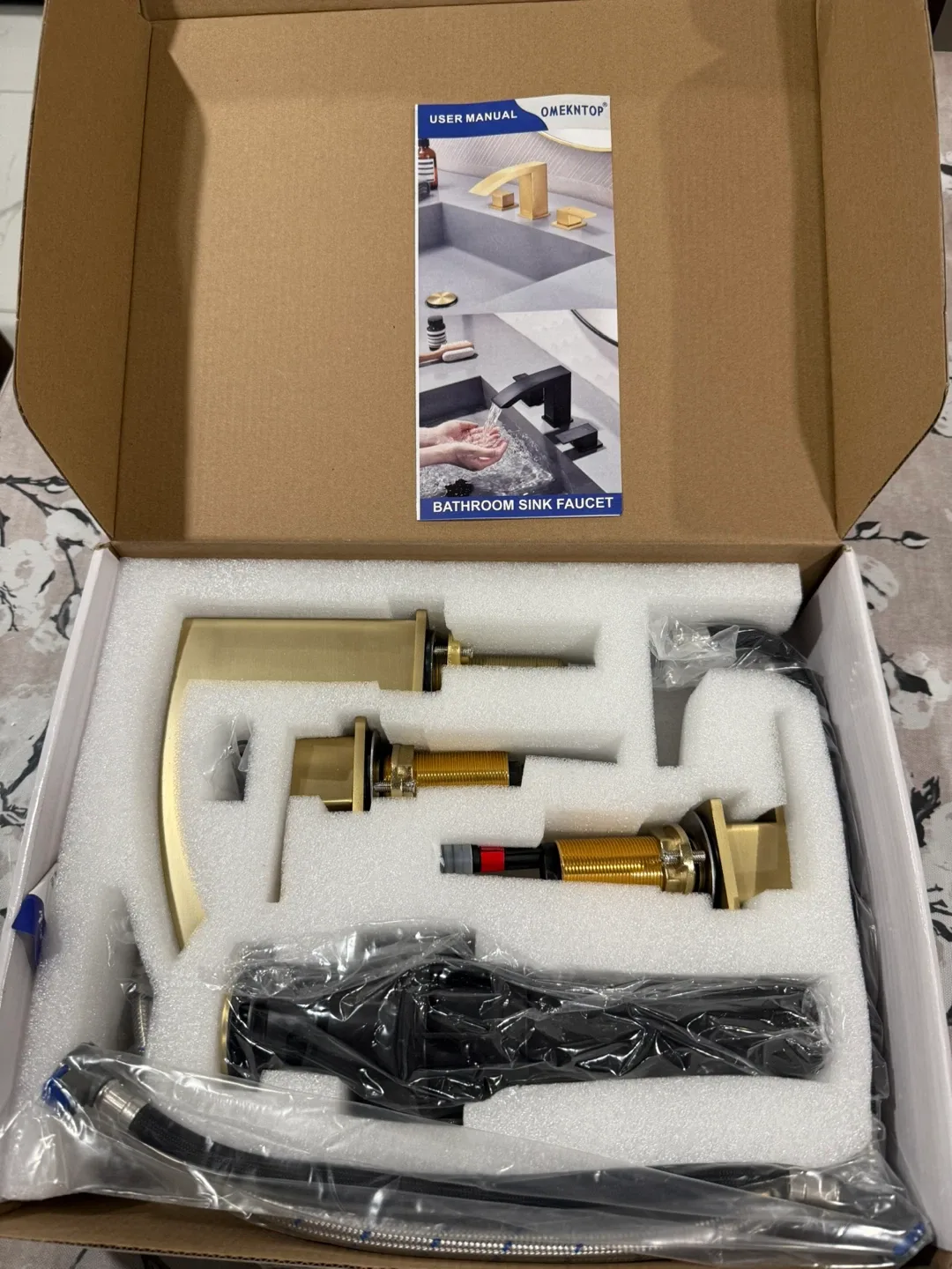 OMEKNTOP Waterfall Bathroom Faucet - Gold Finish image indicator(7)