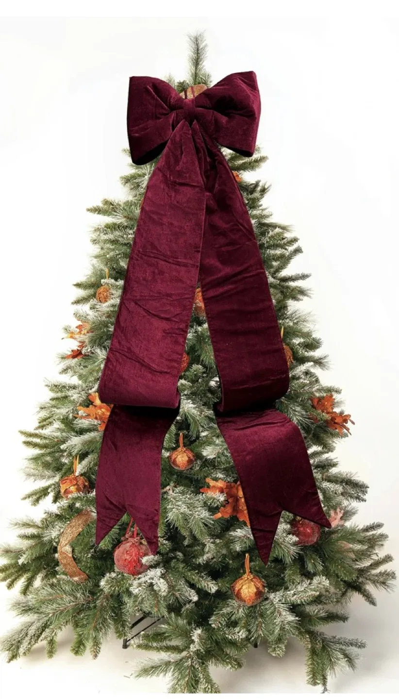 Burgundy Velvet Christmas Tree Bow Topper