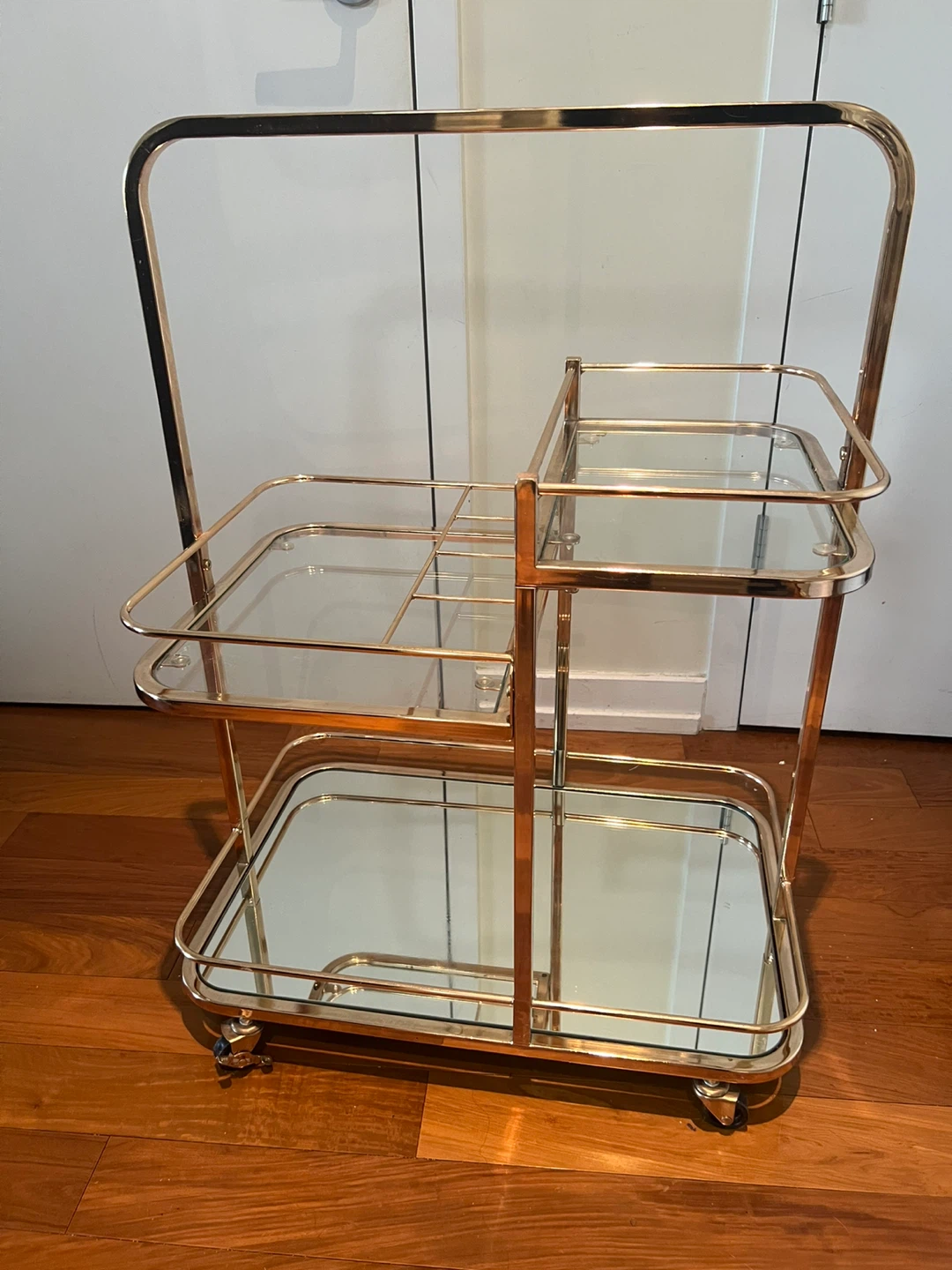 Rose Gold Bar Cart with Glass Shelves