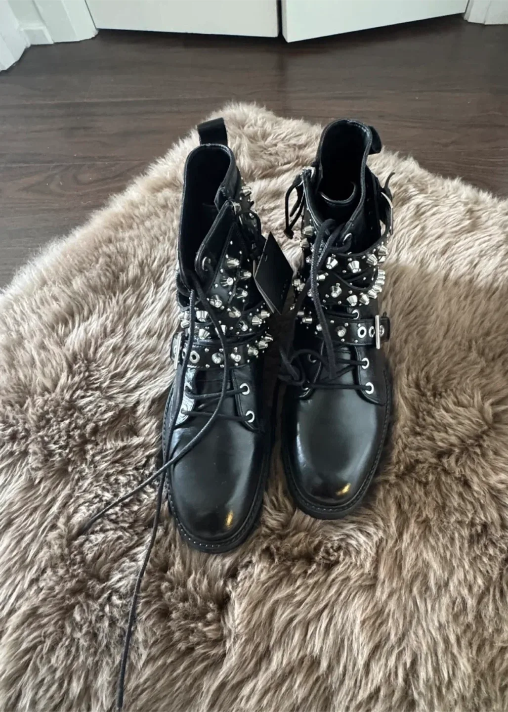 Black Studded Buckle Boots