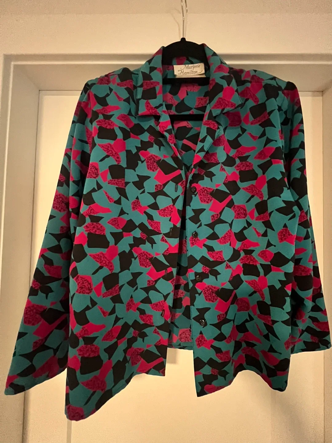 VINTAGE Marjorie Hamilton Blouse - Teal, Pink, Black Blazer