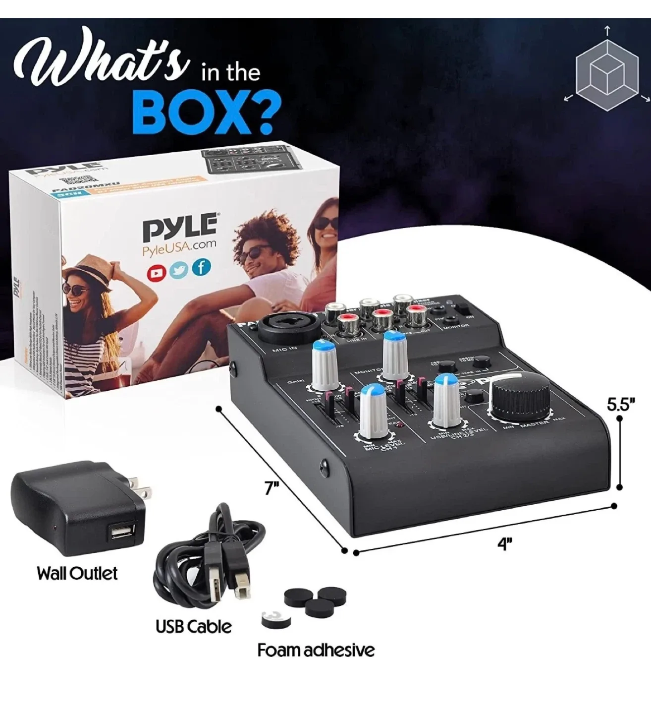 Pyle 5 Channel Professional Compact Audio Mixer w USB Interface image indicator(6)