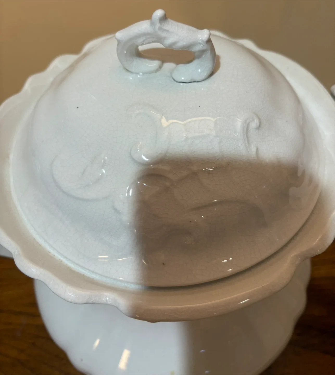 Antique Dresden White Porcelain Lidded Pitcher image indicator(3)