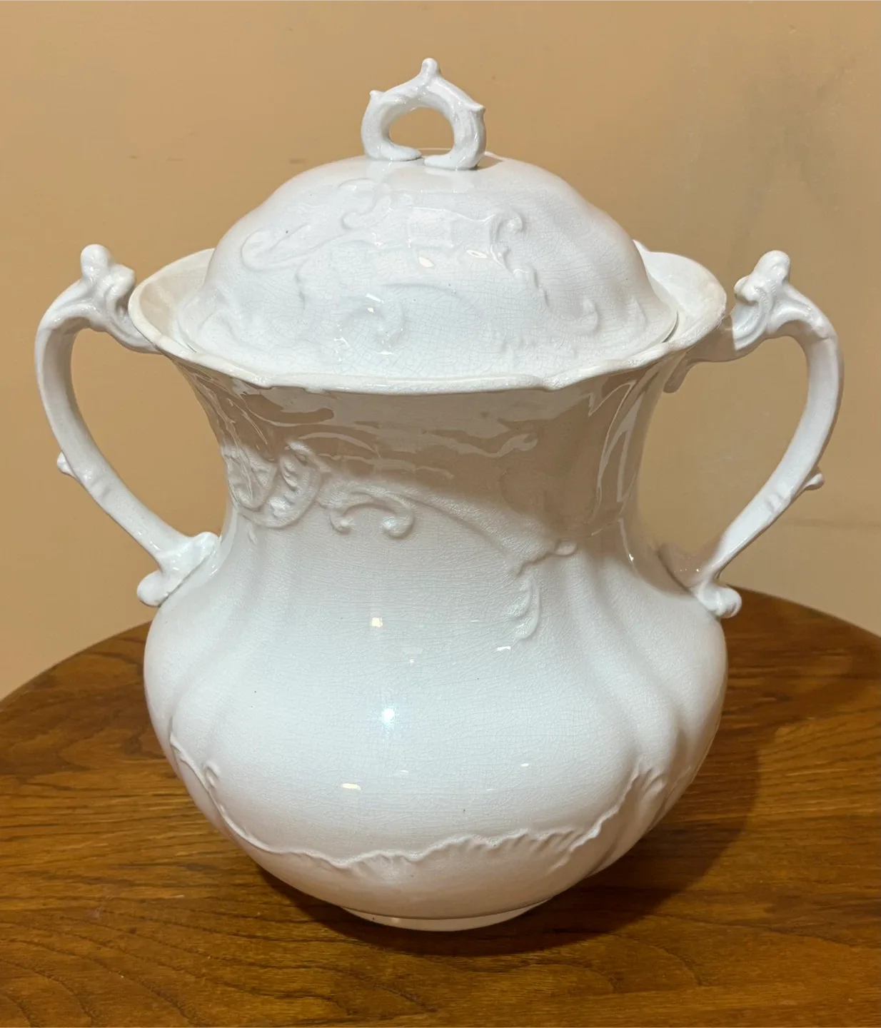 Antique Dresden White Porcelain Lidded Pitcher