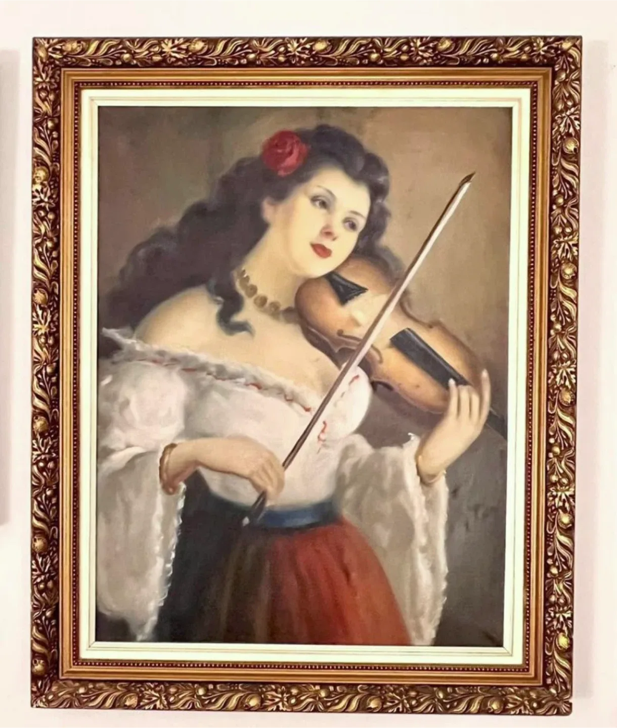 Large framed oil painting of violinist Hungarian artist