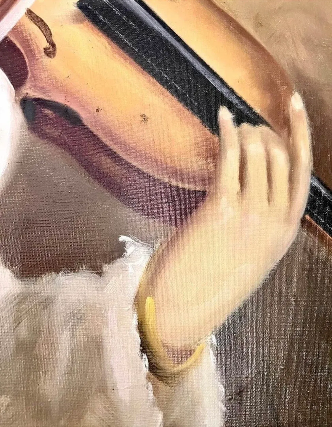 Large framed oil painting of violinist Hungarian artist image indicator(3)