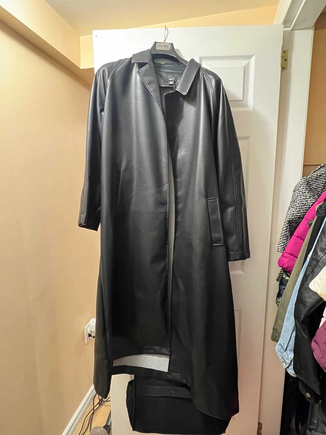 Boohoo Oversized Faux Leather Trench Coat - Size 16