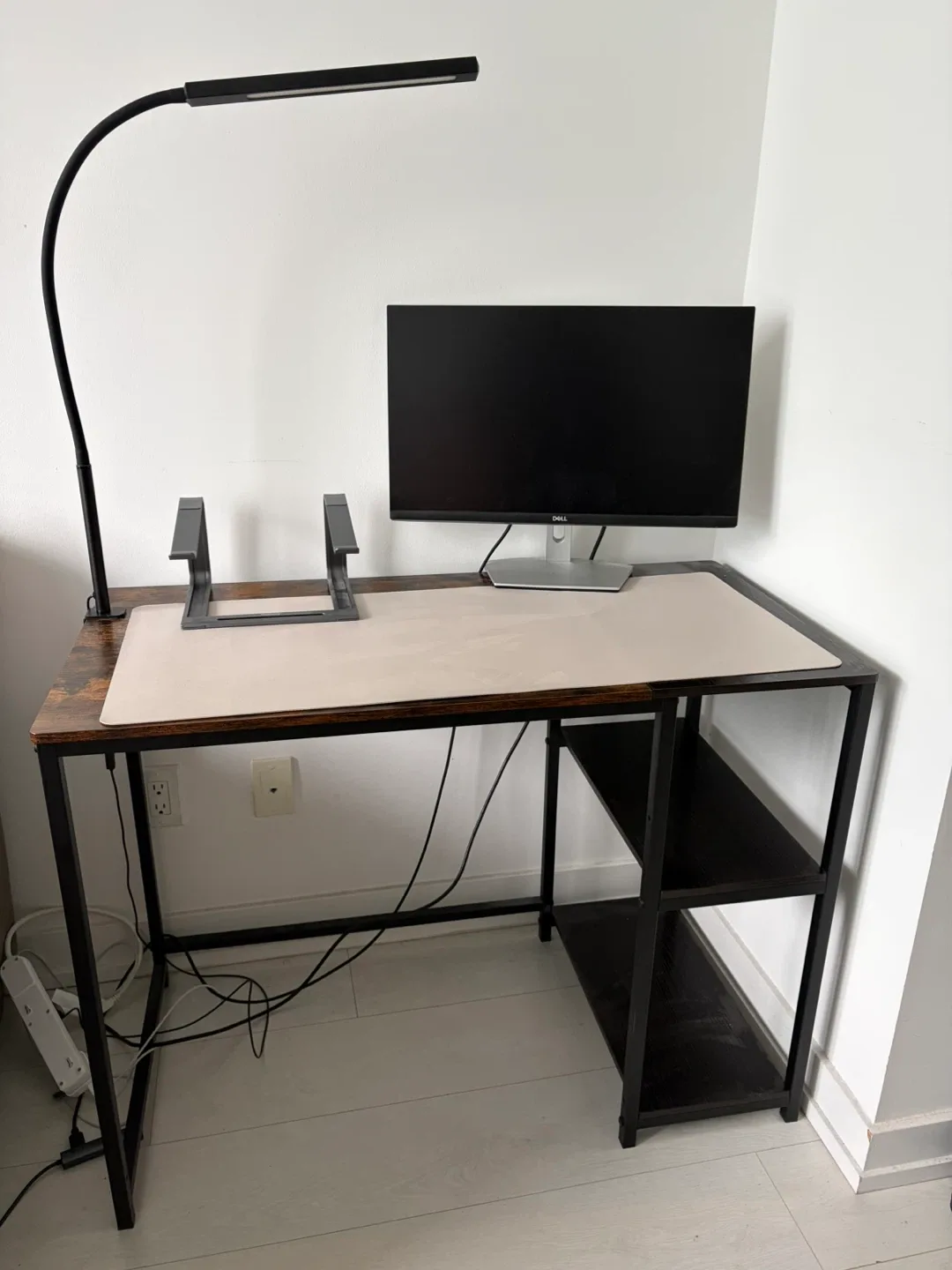 Home office setup - desk, monitor, mat, light