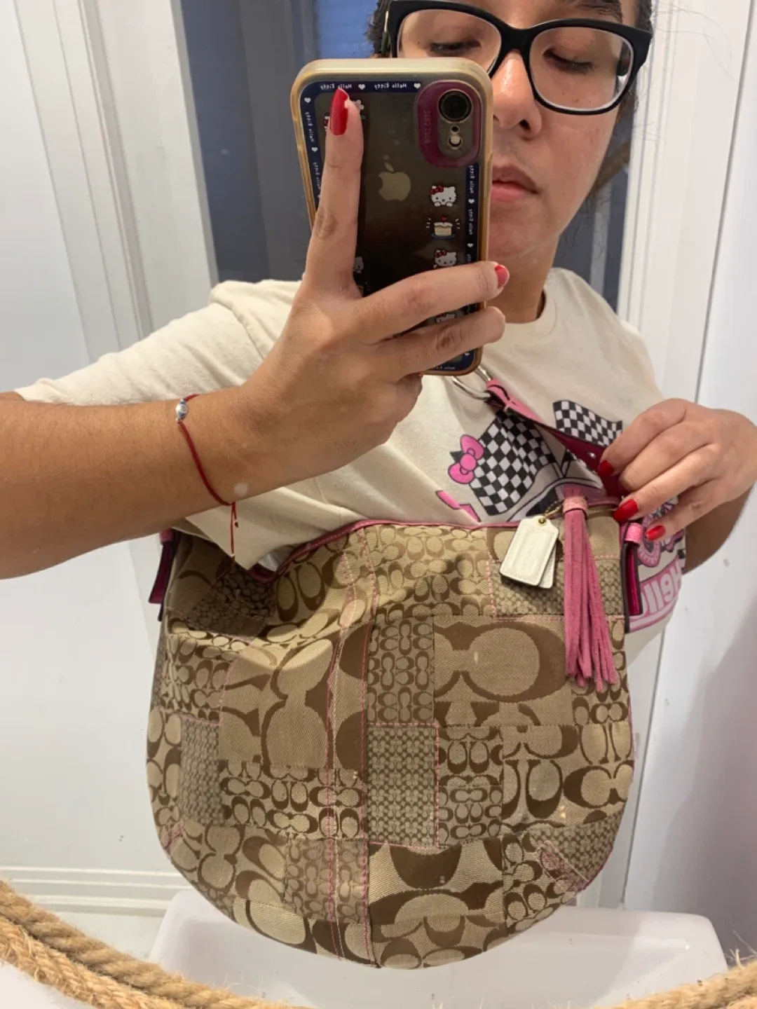 🩷🎀 Coach Signature Patchwork  Hobo Bag - Brown/Pink 🎀🩷 image indicator(4)