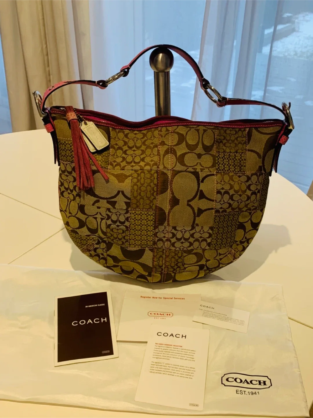 🩷🎀 Coach Signature Patchwork  Hobo Bag - Brown/Pink 🎀🩷