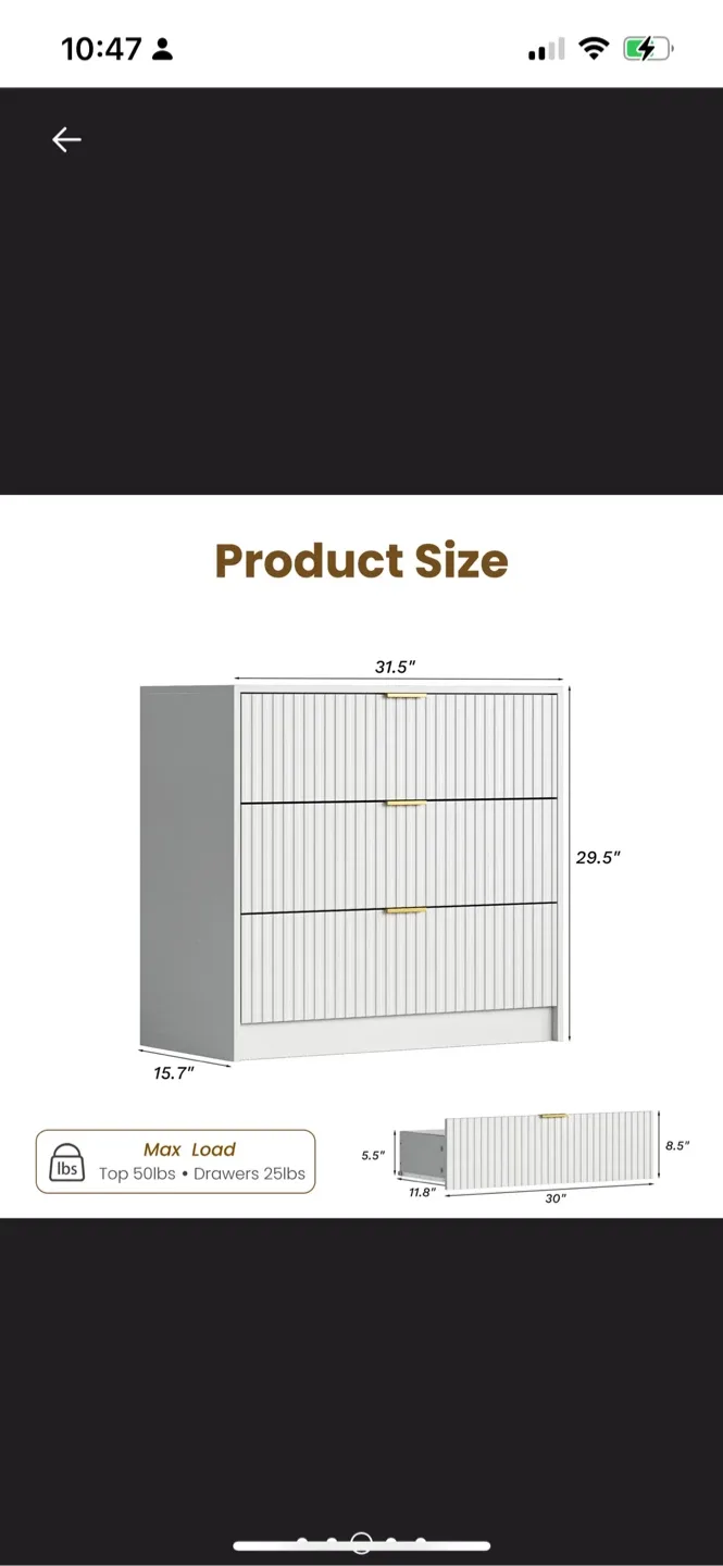 New White 3-Drawer Dresser Nightstand (31.5") image indicator(5)