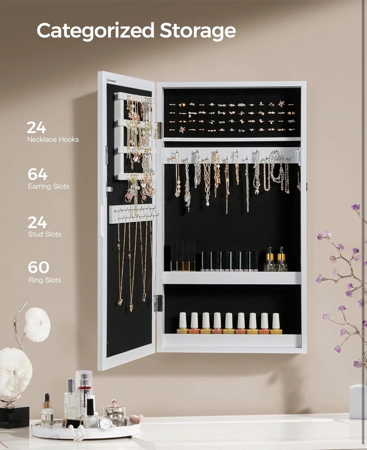 SONGMICS Lockable Jewelry Cabinet with Mirror (BRAND NEW IN BOX) - photo 2