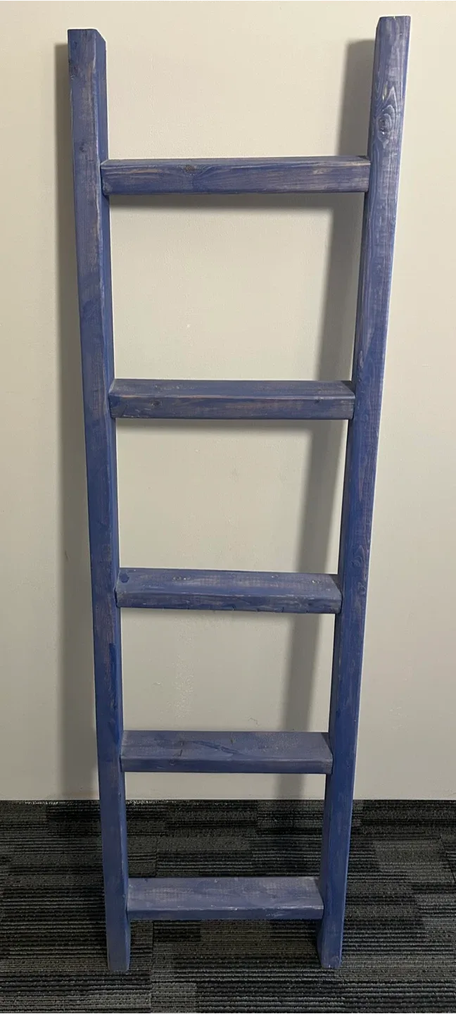 5 FT Sold Wood Blue Decorative Ladder