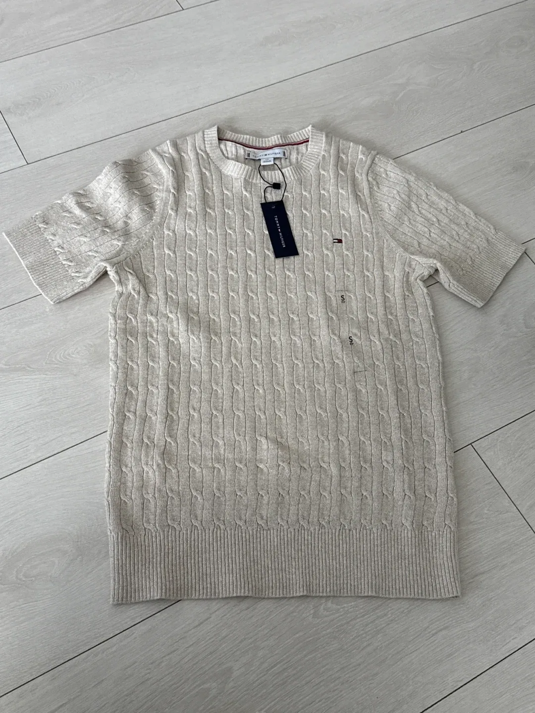 Tommy Hilfiger Short-Sleeve Cable Knit Shimmer Sweater