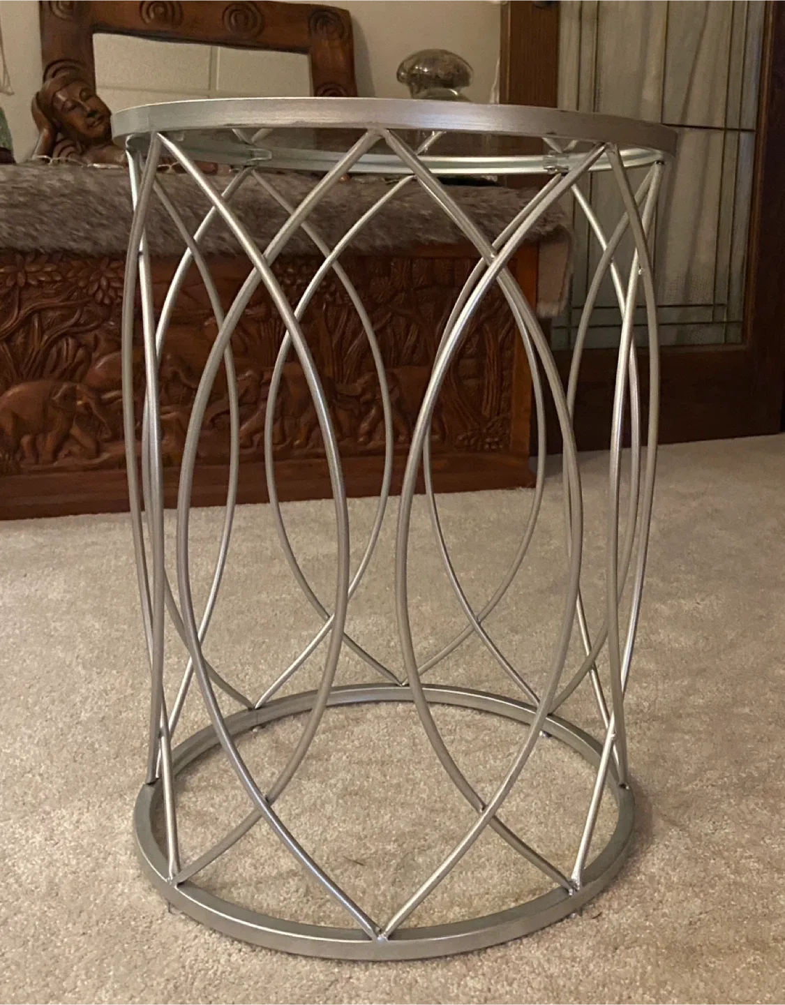 Silver Metal & Glass Accent Table #cleanout image indicator(2)