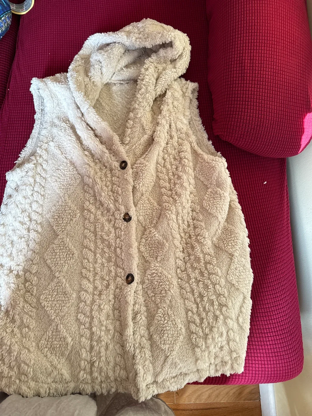 Fuzzy Sleeveless Hooded Vest - Cream