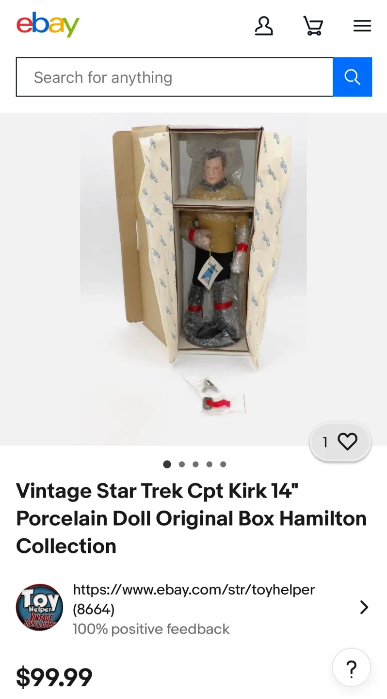 Vintage Star Trek Cpt Kirk 14" Porcelain Doll