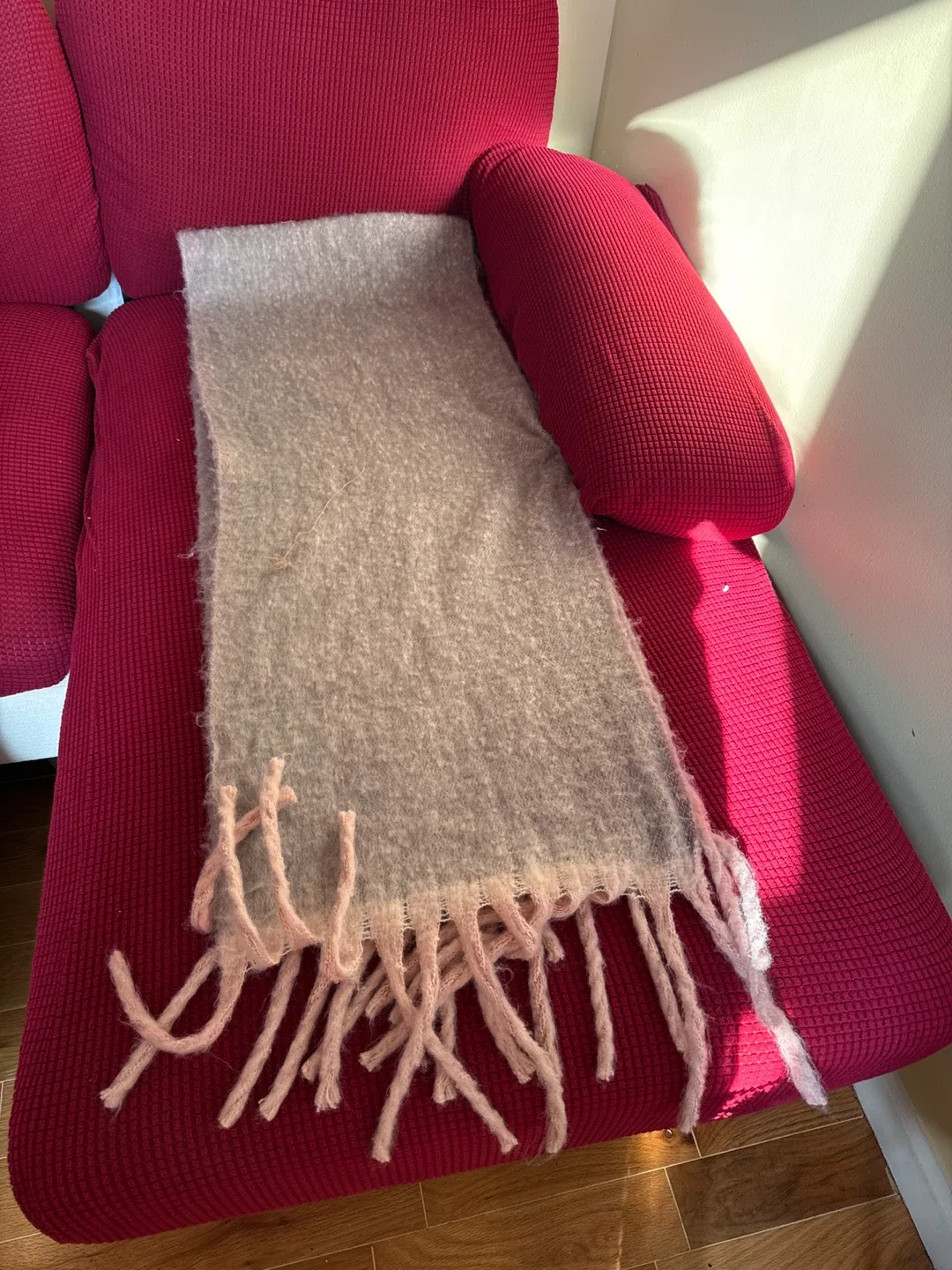 Gray & Pink Wool Scarf