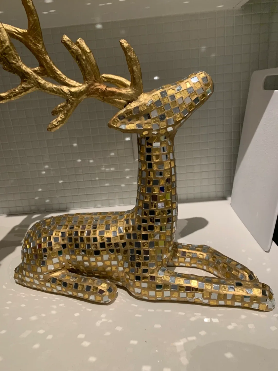 🦌🎄PLS READ! Large Gold Mirror Mosaic Deer Figurine #Cleanout