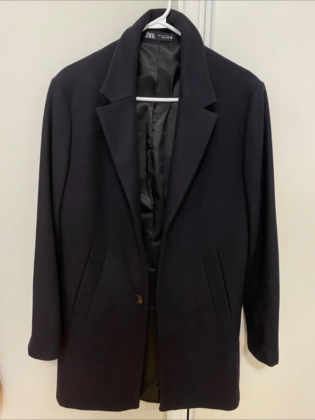 Zara Men’s Trench Coat - Navy Blue - Size Small - Wool Blend