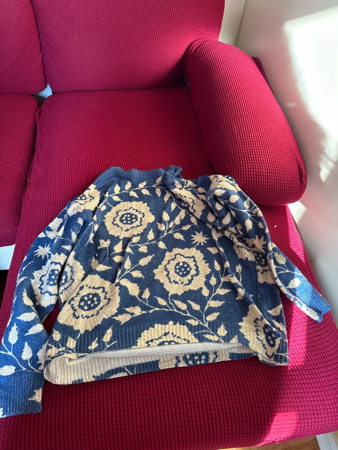 Floral Patterned Sweater - Blue and Beige