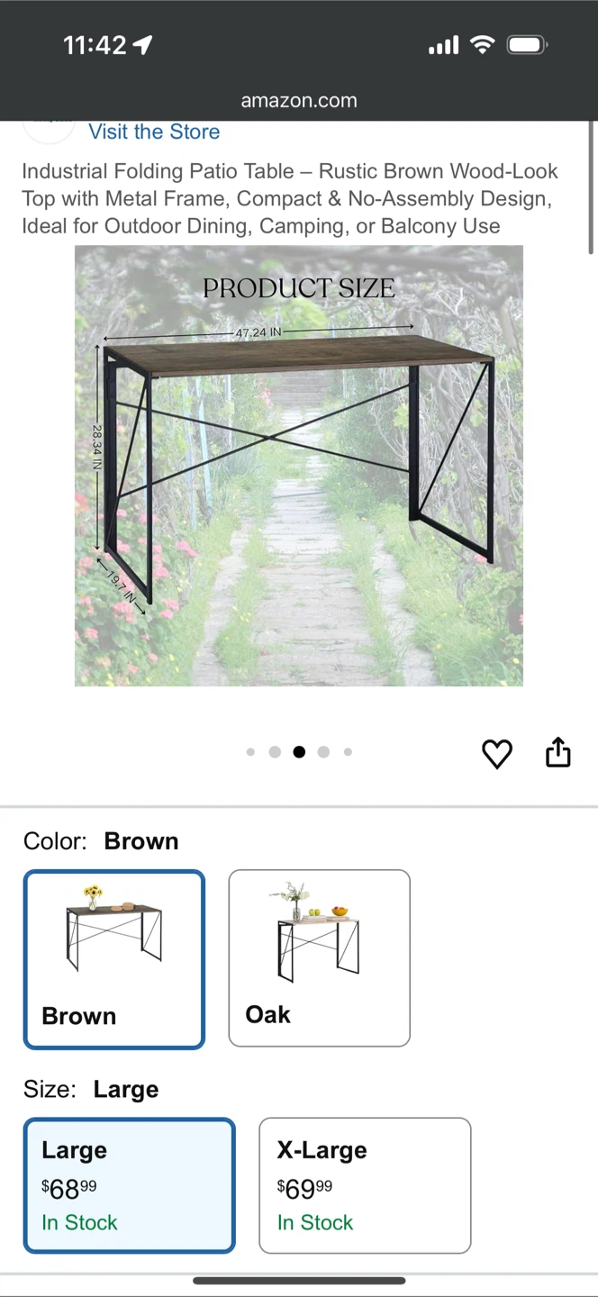 Industrial Folding Patio Table - Rustic Brown, Large - photo 2