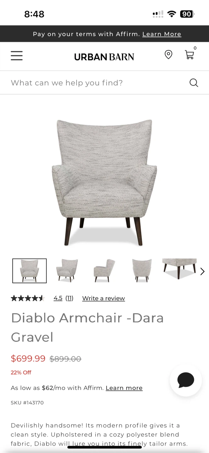 Urban Barn Diablo Armchair - Dara Gravel - photo 4