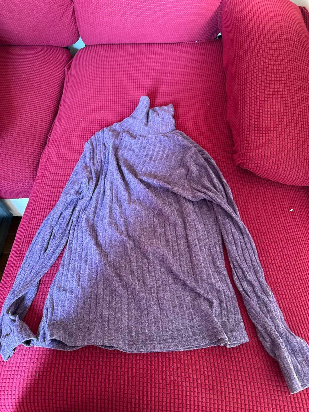 Purple Ribbed Turtleneck Sweater