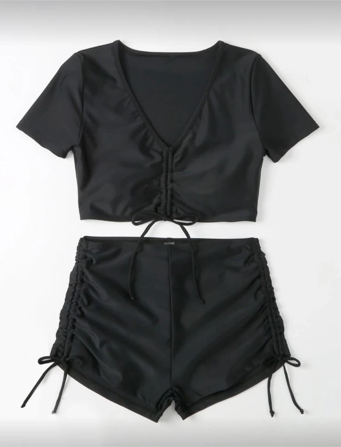 Black Ruched Drawstring Swimsuit - Size XS - photo 2